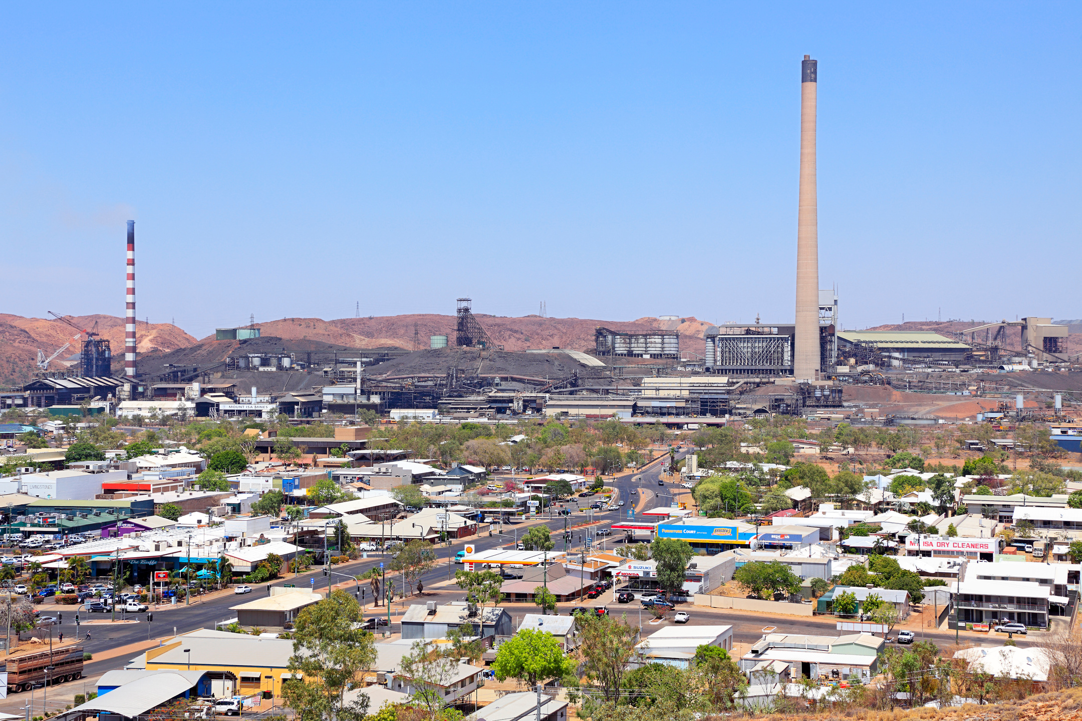 Mount Isa Mines and town on hot summer day